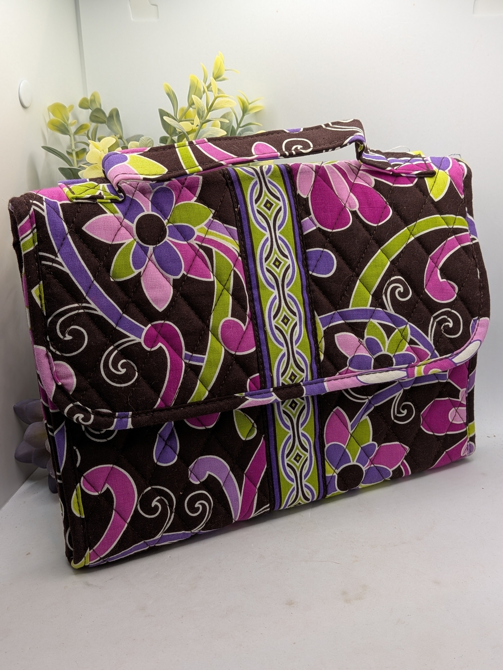 Vera Bradley Quilted Floral Travel Organizer Bag in Dark Brown and Purple
